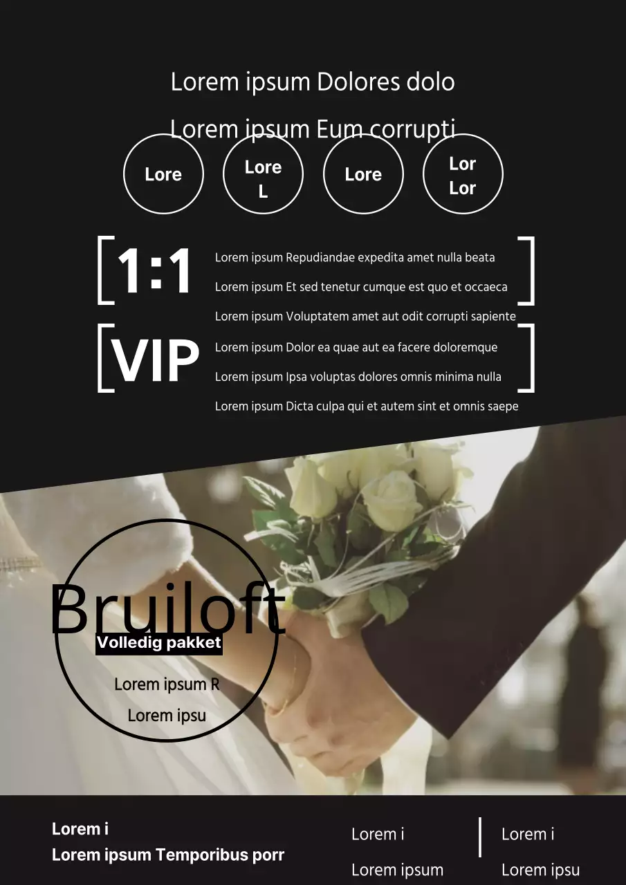 Flyer met zwart en sluik haar en make-up pakket voor bruiloften