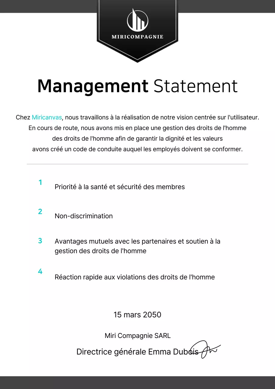 Un manifeste commercial propre en noir et menthe