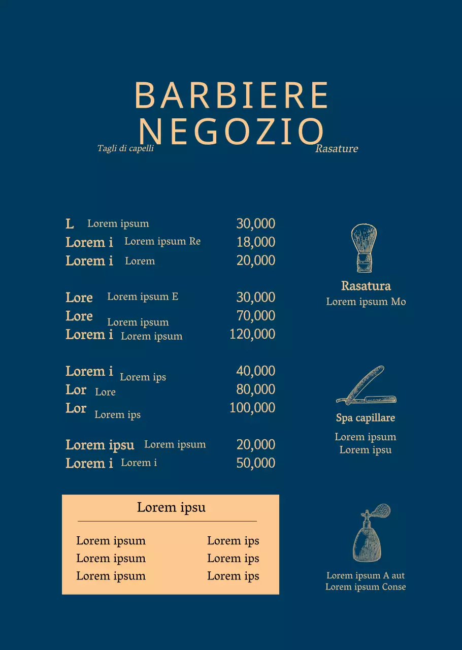 Tabellone illustrato d'epoca del barbiere in giallo crema