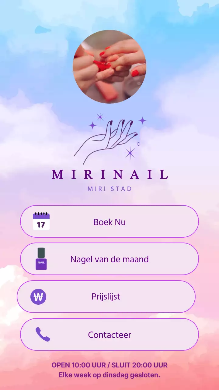 Licht blauw-paarse nagelstudio promotie link note