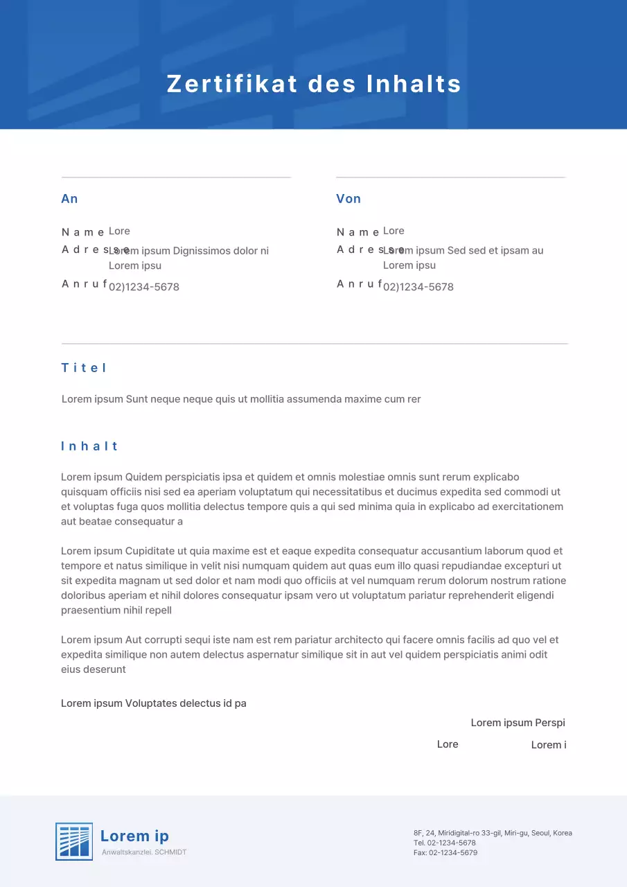 Sauberes Logokonzept in Weiß und Blau Nachweis des Inhalts