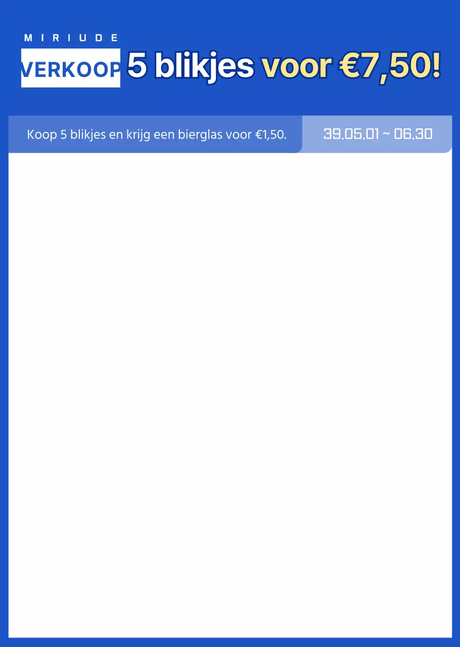 Aankondiging van een kortingsactie in een supermarkt met tekstmarkering in een eenvoudig blauw en geel kleurenschema