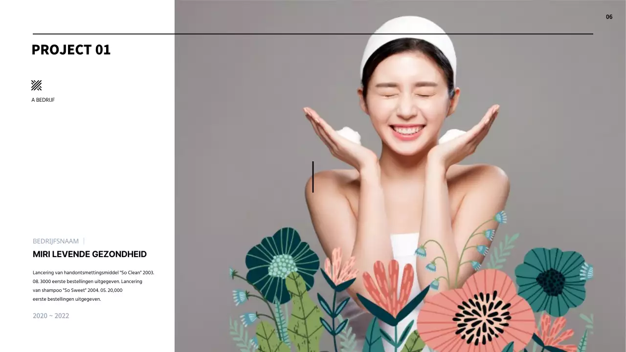 Eenvoudige cosmetica MD portfolio in lichtblauw en zwart