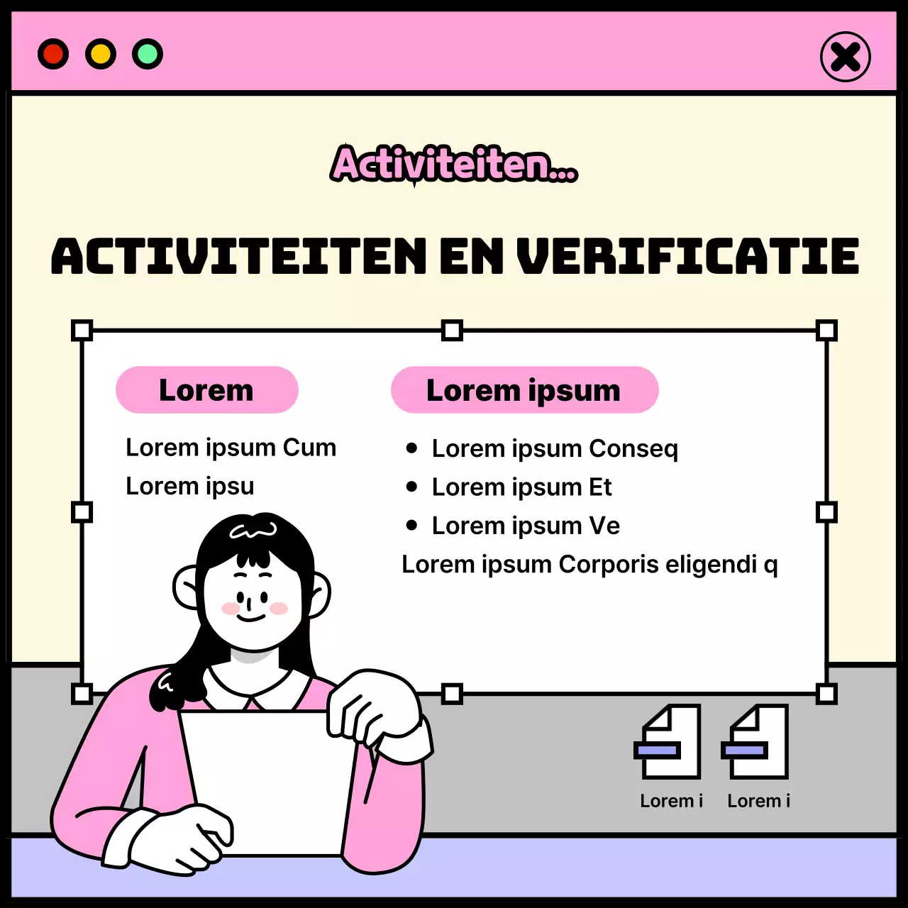 Thema studentenleven met roze en paars raamconcept