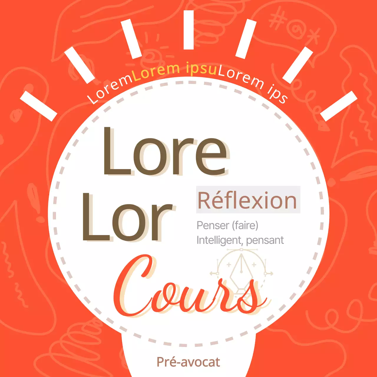 Cours de réflexion sur la découverte d'une idée d'entreprise pour les pré-juristes avec une icône d'ampoule sur fond rouge