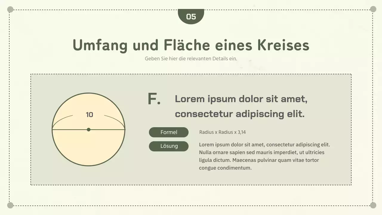 Grün Einfache Geometriekonzepte Kreisumfang und Torten-Tag