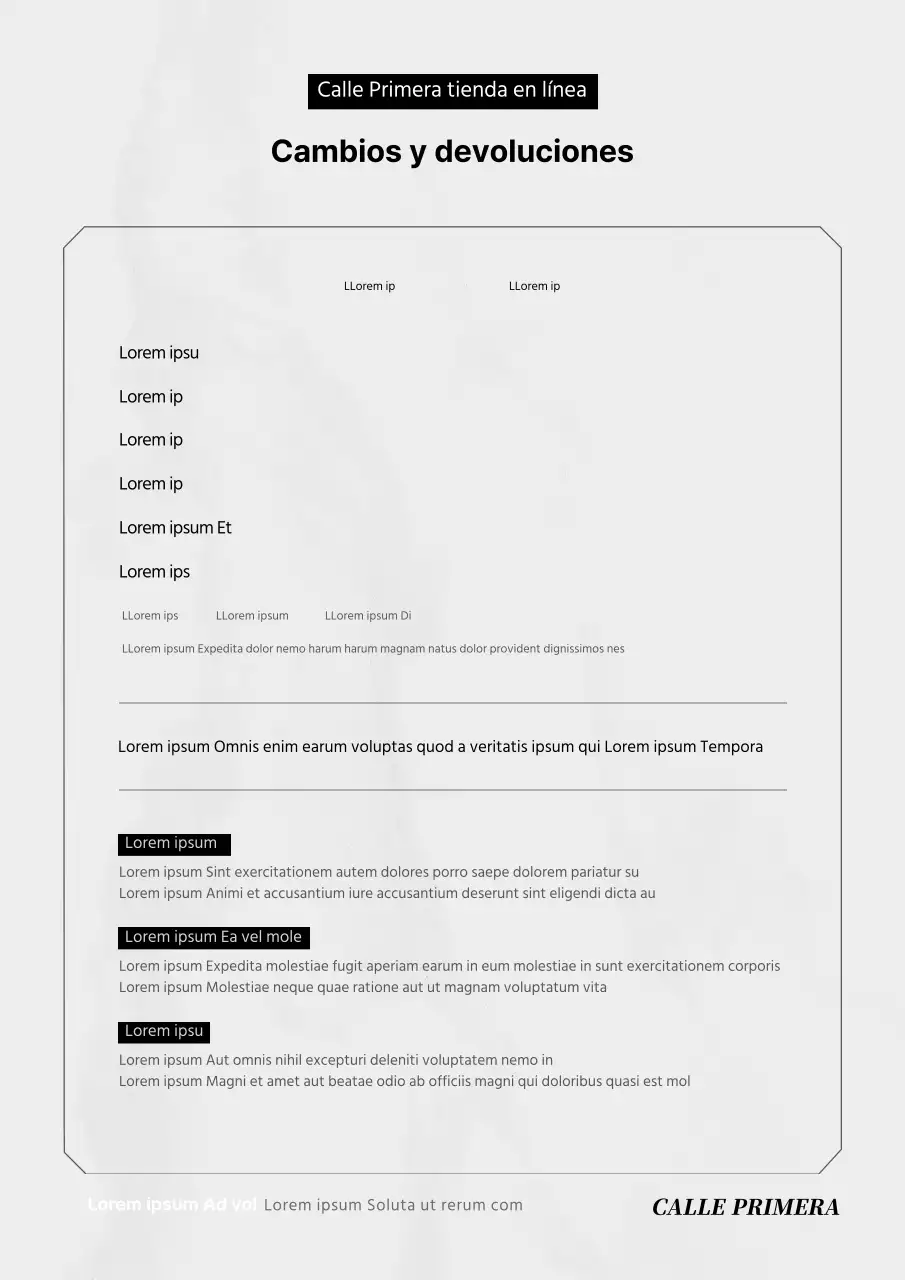 Una plantilla de documento de devolución de cambio de centro comercial limpia, en negro y marfil