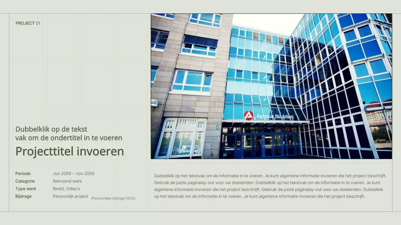 Het portfolio van een contentmarketeer met een groen, eenvoudig rasterconcept