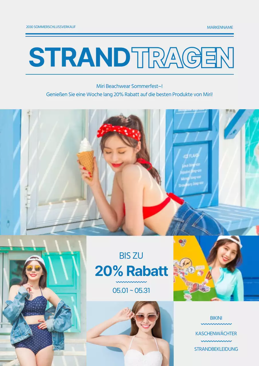 Stylische Strandmode Sommer Event Werbeplakat in blau