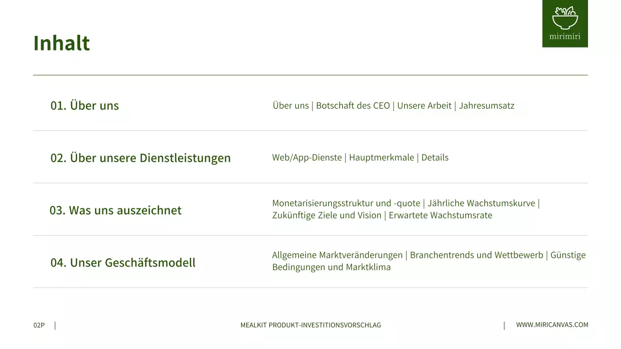 Investitionsvorschläge für graue Mühlenprodukte in grün