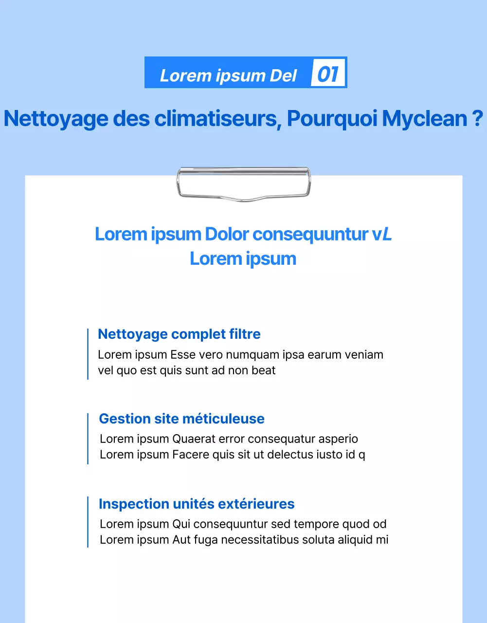 Service de nettoyage de climatiseurs bleu, soigné et professionnel (page de détail)