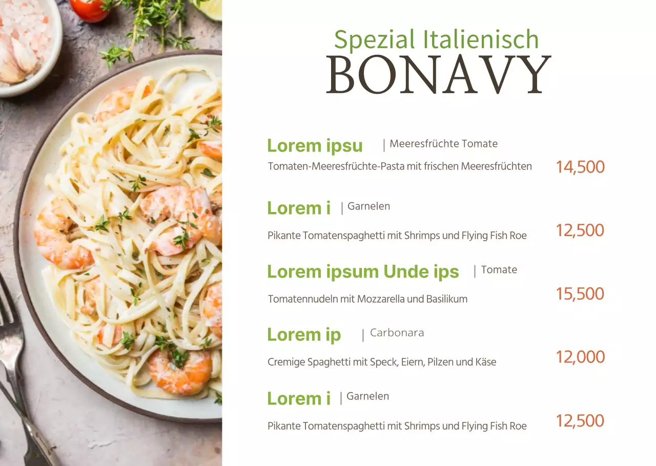 Einfache Fotografie italienisches Essen Menü Board transparentes Blatt Papier für Restaurant