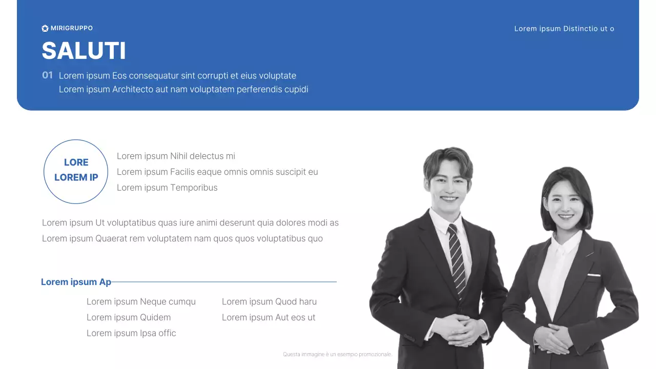 Seminario di formazione sulla gentilezza per il personale dei punti vendita del Gruppo Miri in blu e grigio Manuale di saluto