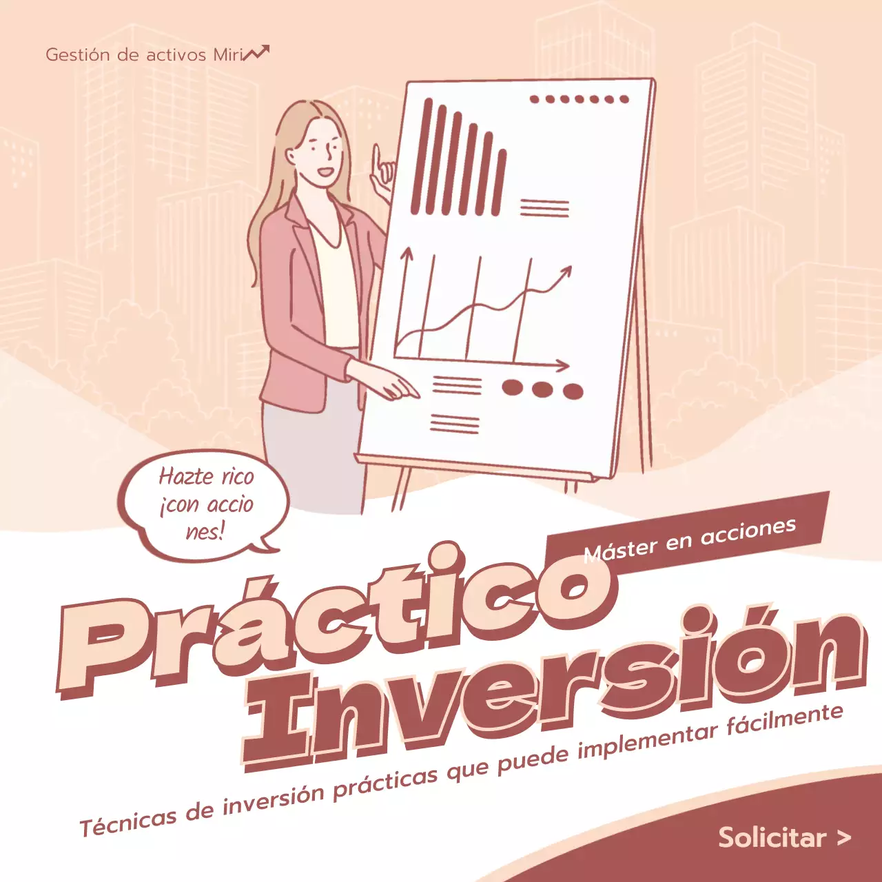 Conferencia sobre inversión en bolsa con ilustración rosa