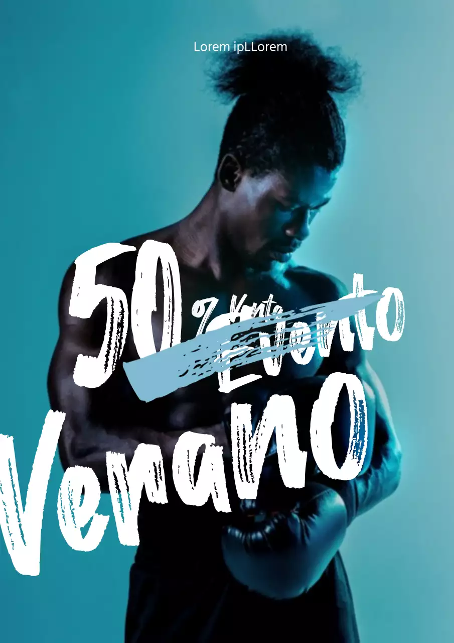 Folleto sobre las rebajas de verano en gimnasios con énfasis en texto azul