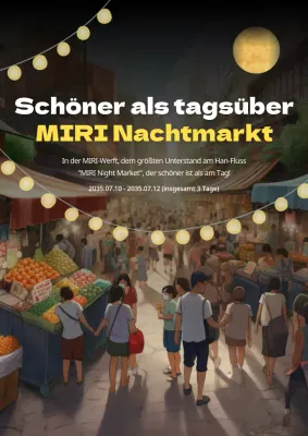 Bewerben Sie Nachtmärkte, die schöner sind als am Tag, mit gelben Punkten auf schwarzem Hintergrund