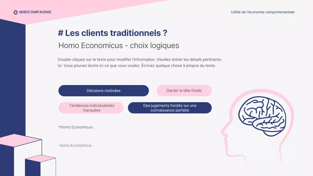 L'économie comportementale dans le domaine de la présentation de la formation des vendeurs rose et marine