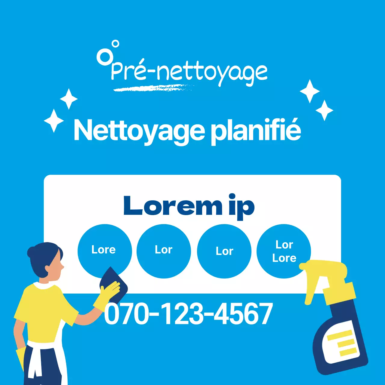 Illustration bleue faisant la promotion d'un service de nettoyage soigné