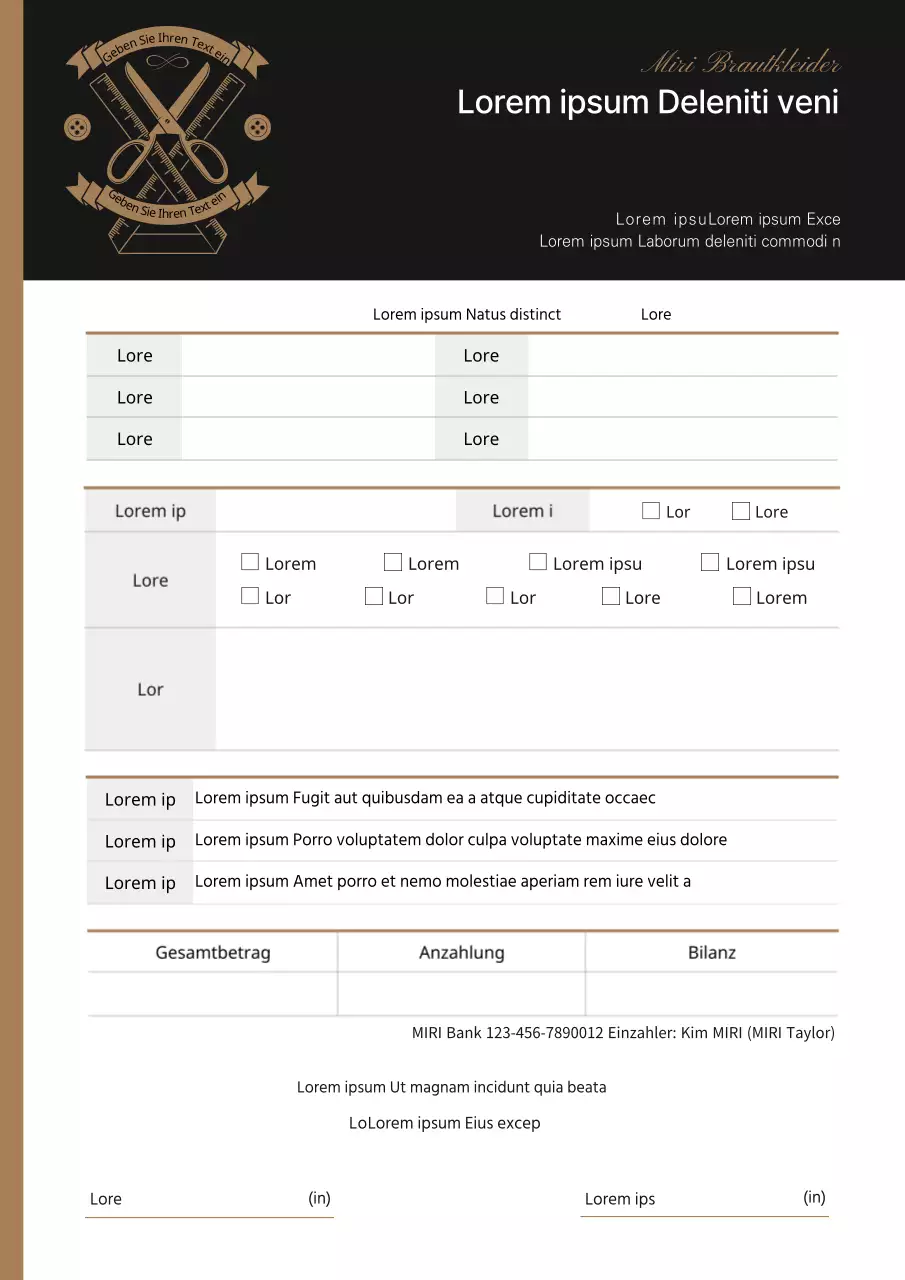 Formales schwarzes und braunes Kleid Vertrag