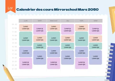 Emploi du temps scolaire avec des instruments d'écriture bleu clair