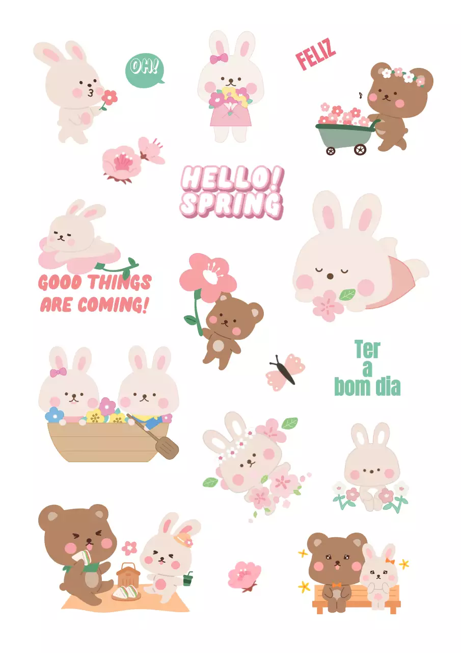 Uma coleção de ilustrações de coelhinhos