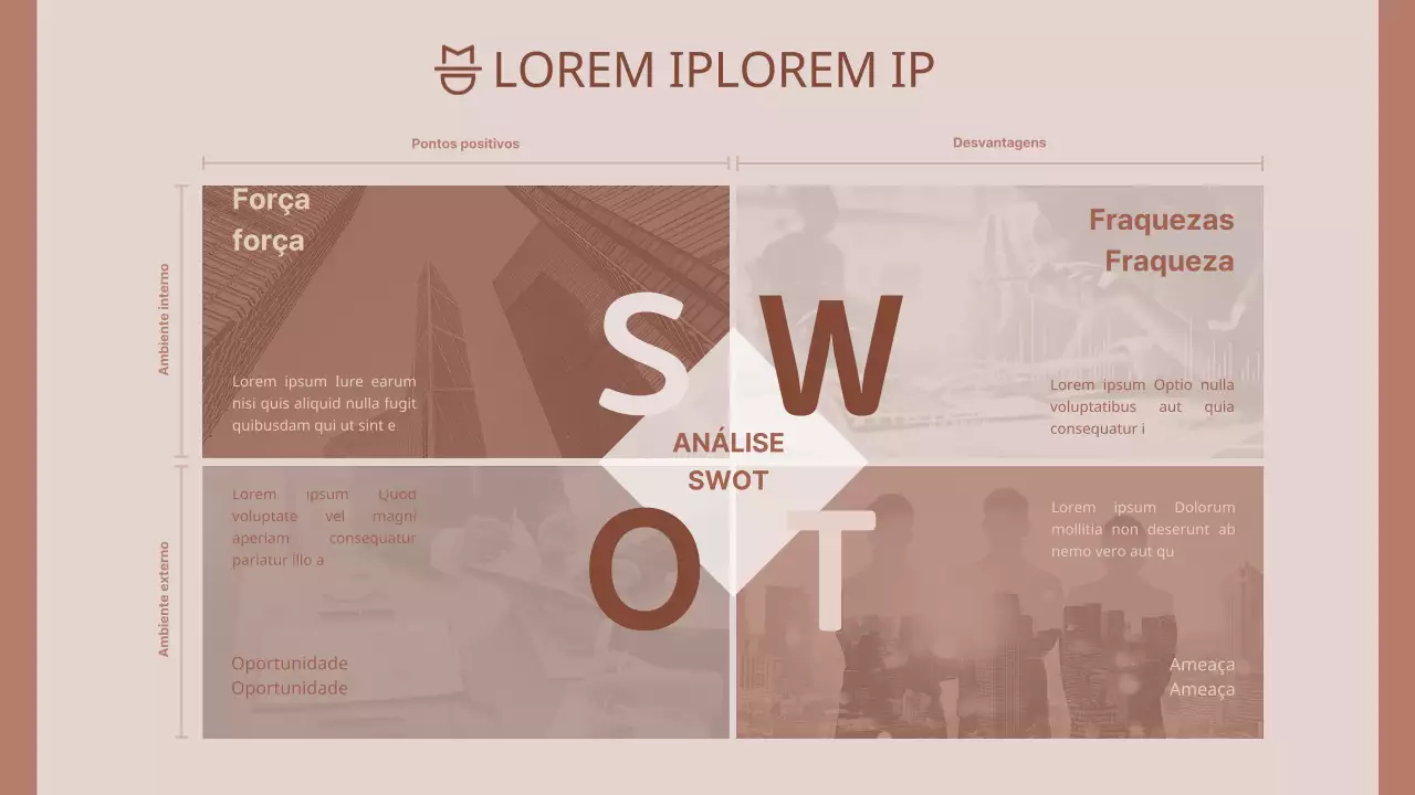 Análise SWOT com fotografias em tons de castanho
