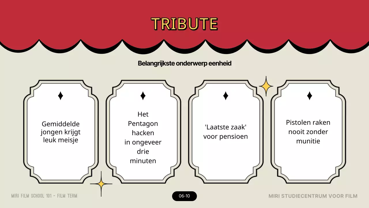 Inleiding tot filmterminologie in het rode en gele theaterconcept