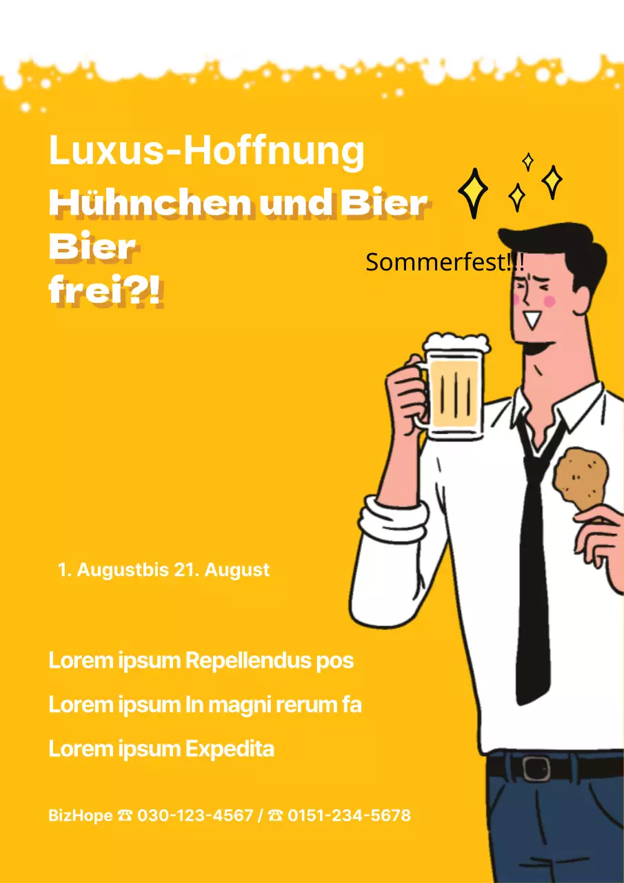 Bewerben Sie Ihr Freibier-Sommer-Event mit gelbem Hintergrund