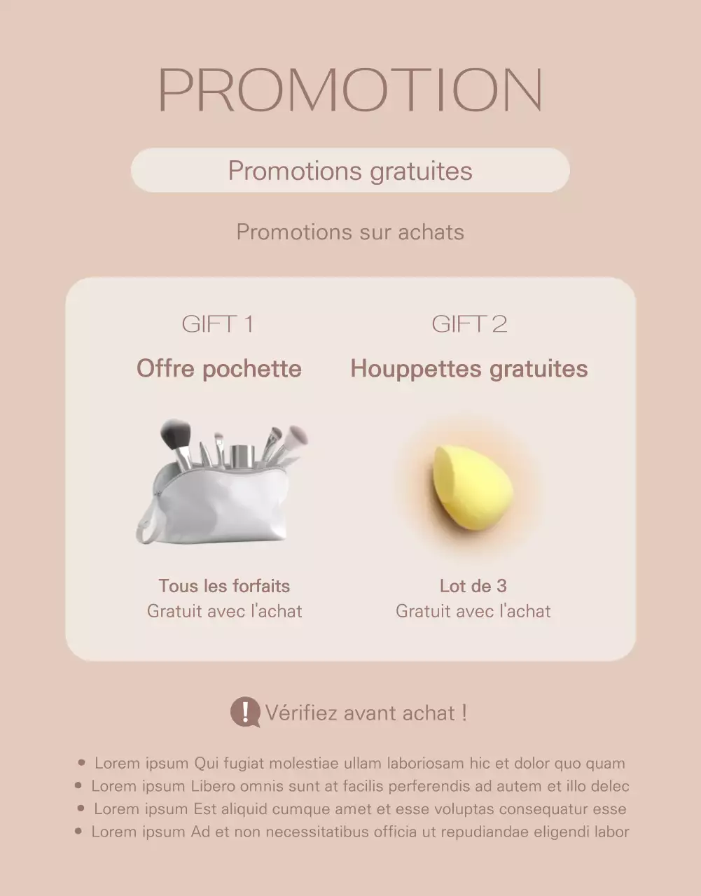 Brosses marketing sur fond marron clair