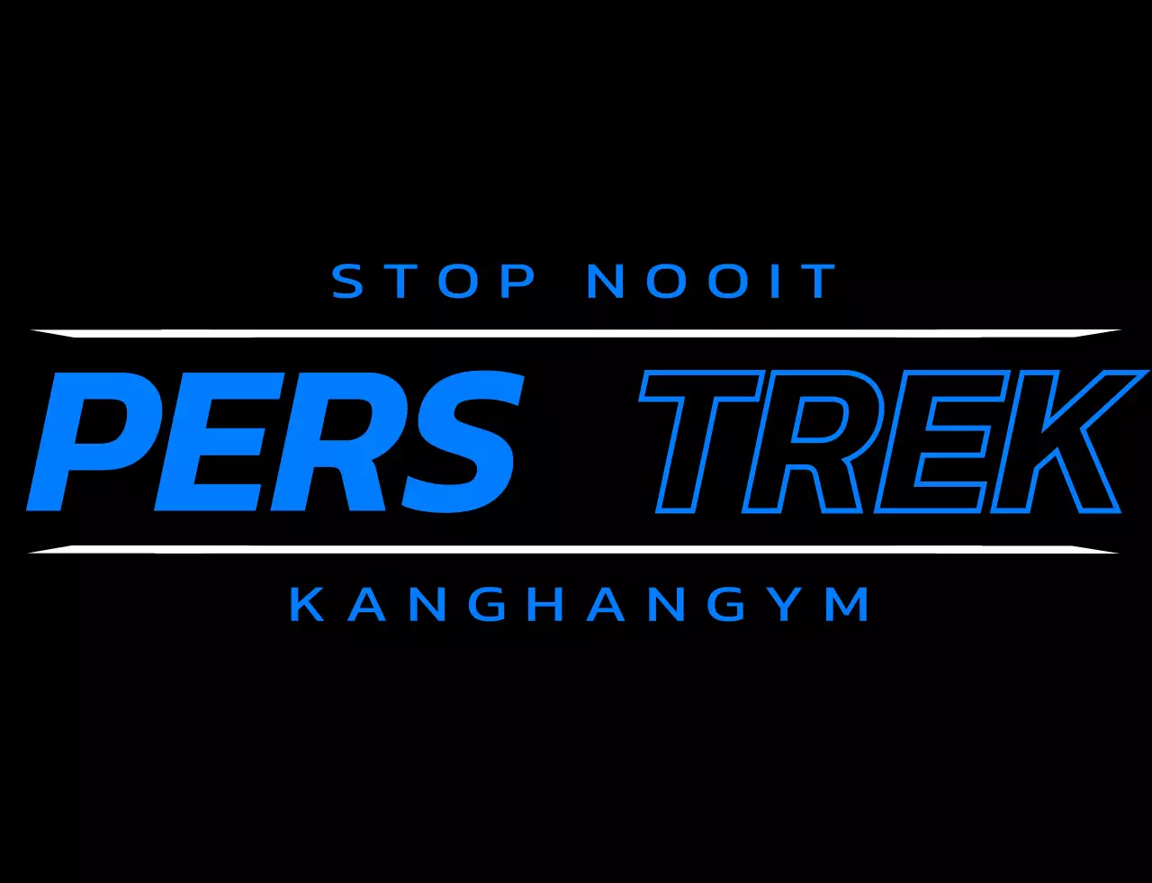 Een ontwerp voor alleen sportschoolleden met een zwart en blauw logo en trainingsgerelateerde tekst