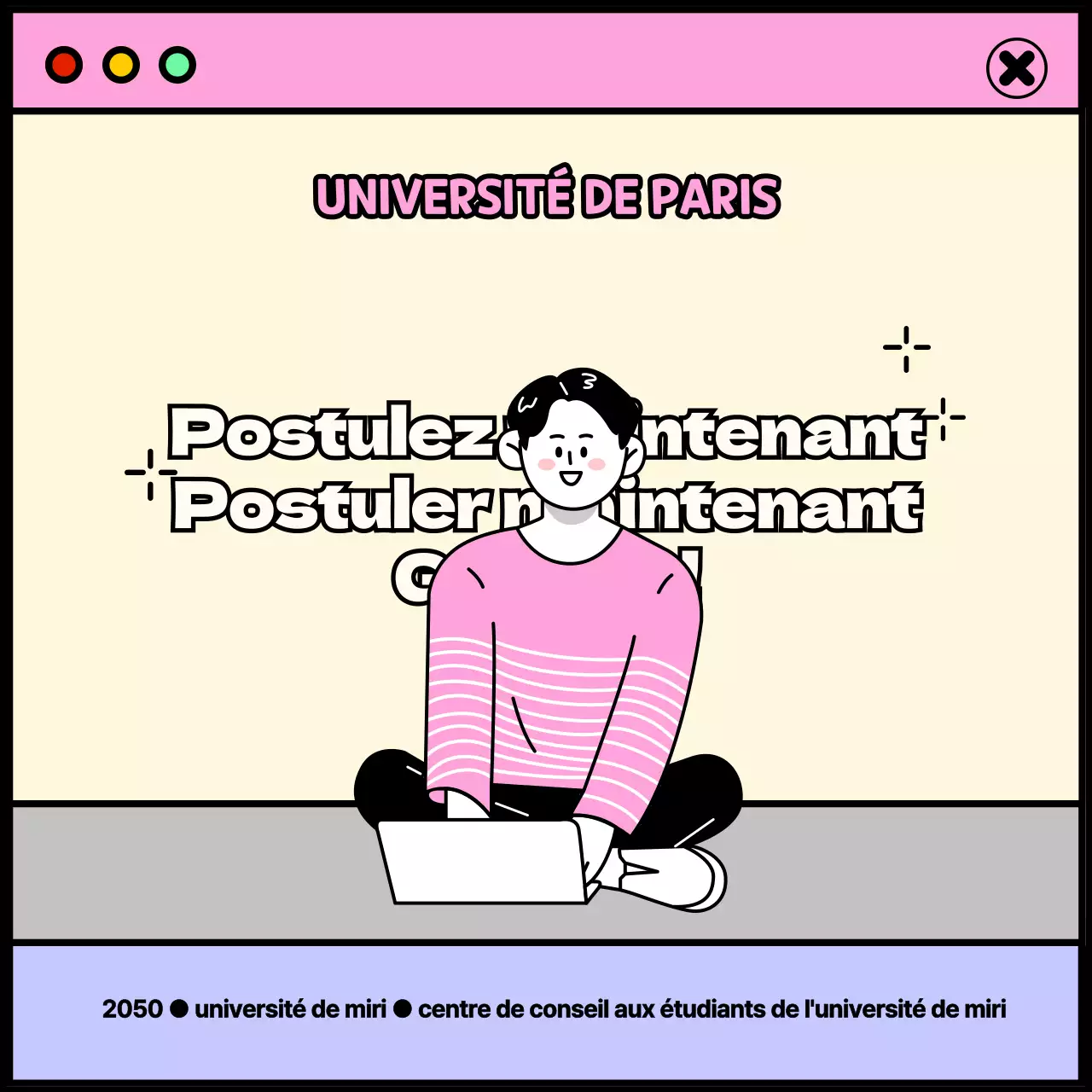 Thème de la vie universitaire avec concept de fenêtre rose et violet