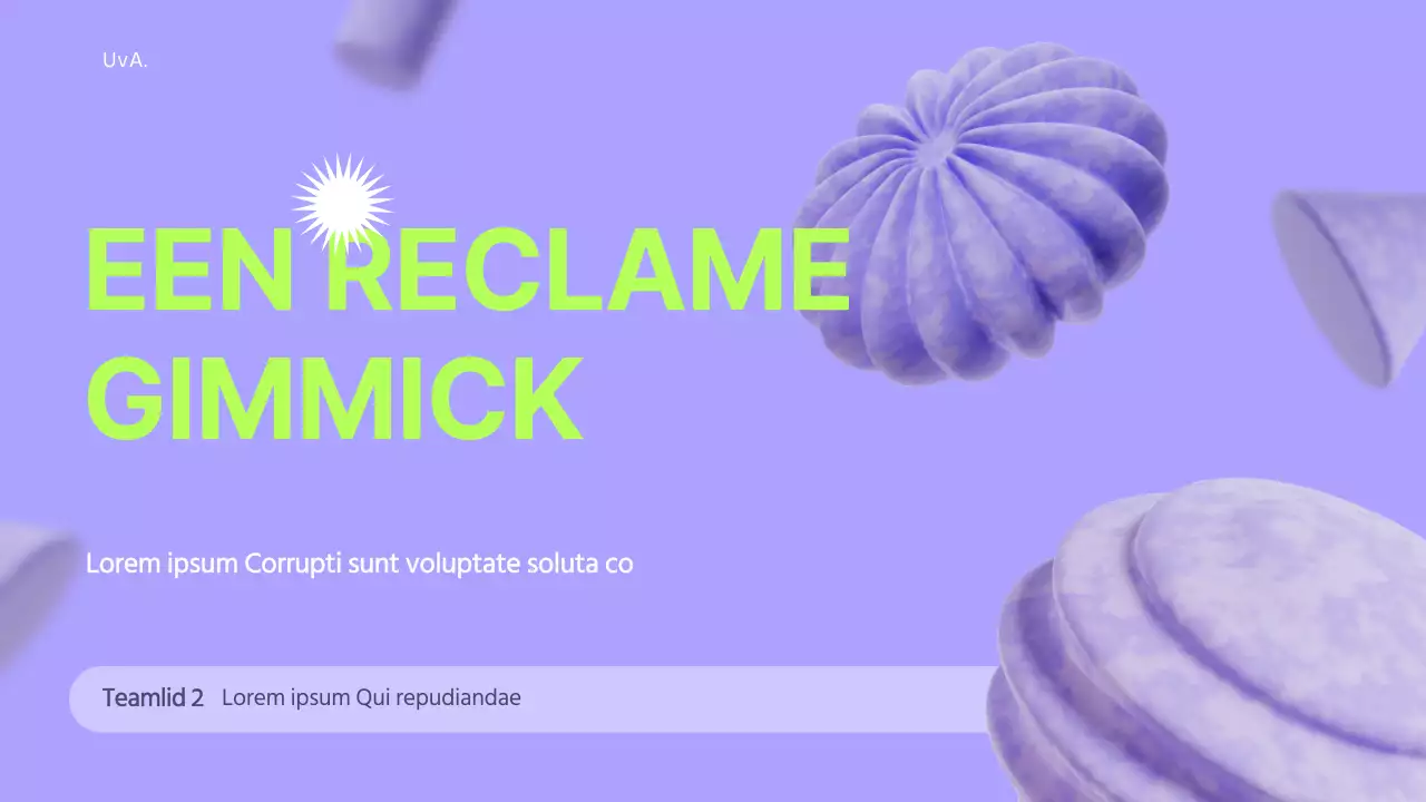 Gebruik 3D-elementen op een mauve achtergrond om een gevoel van ruimte te creëren om de reclamestrategie te informeren