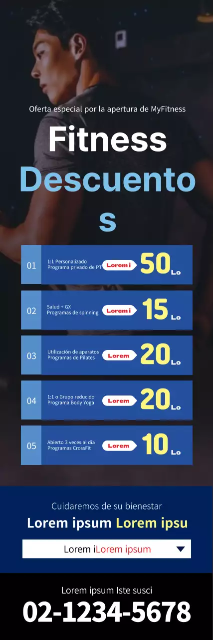 Banner azul de promoción de gimnasio