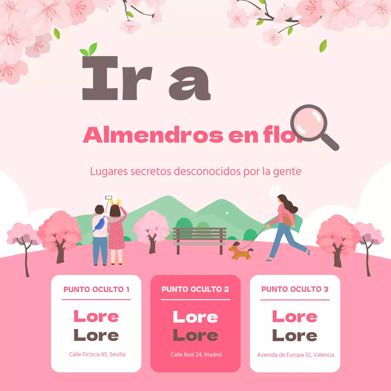 Manchas rosas de cerezos en flor en Instagram