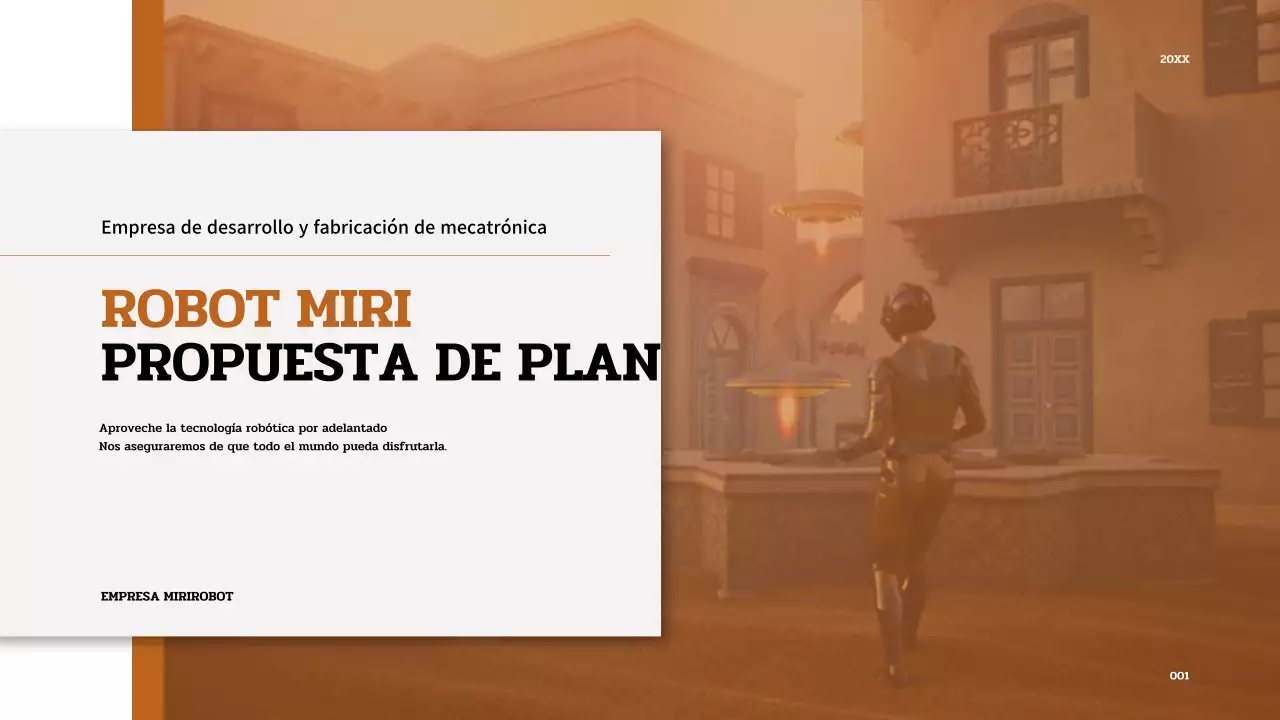 Presentación del robot en blanco y marrón