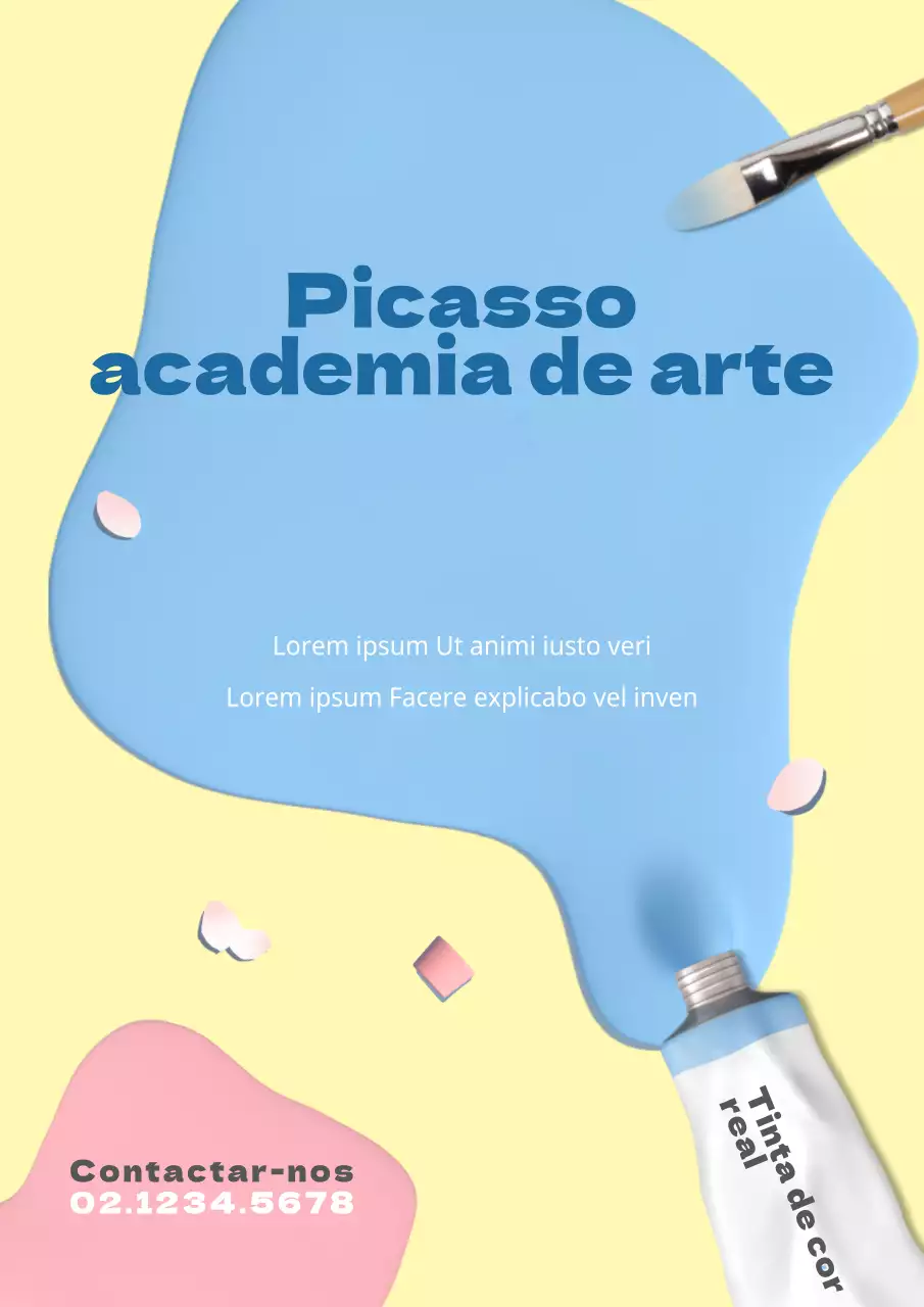 Folheto de escola de arte giro em amarelo e azul claro