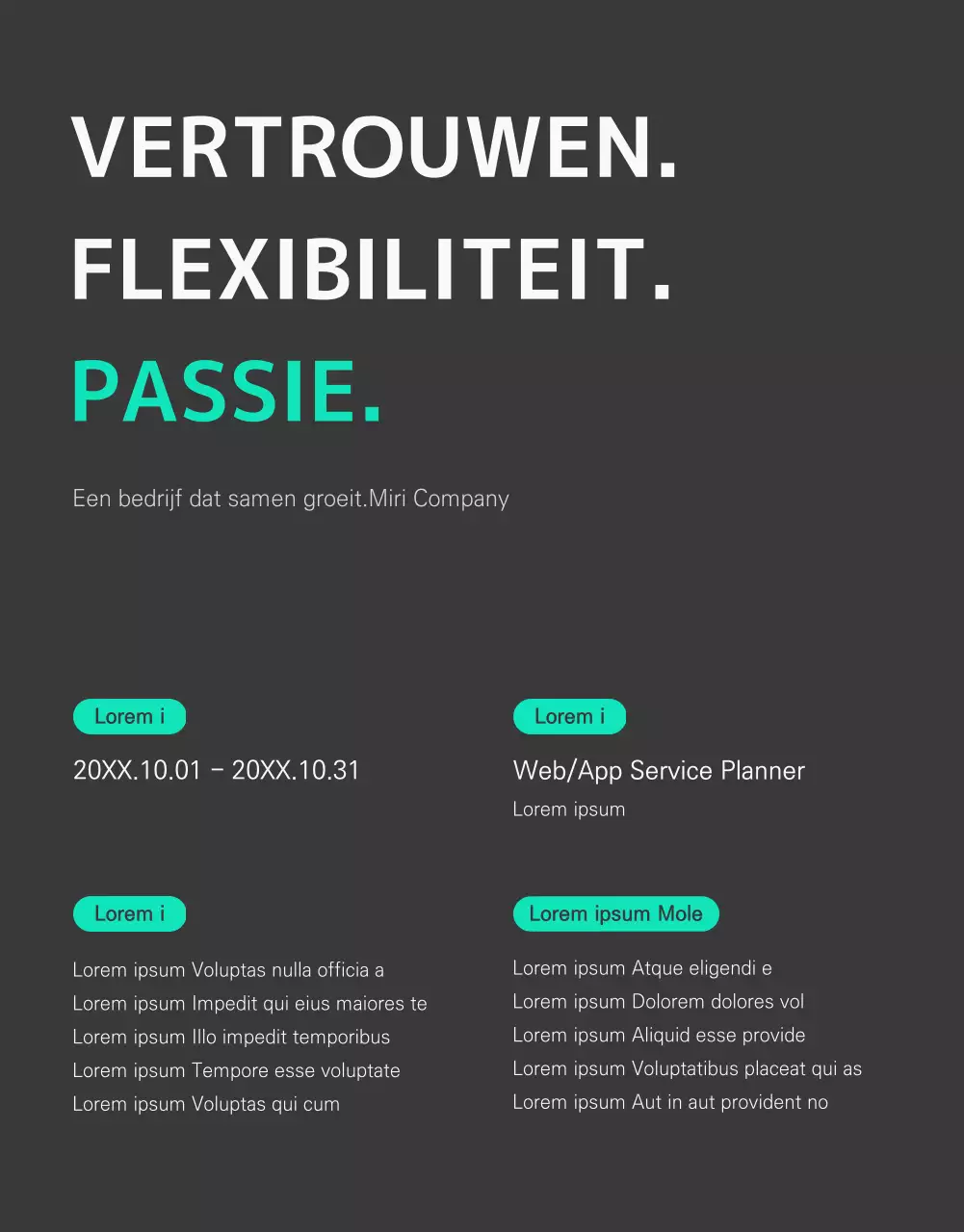 Strakke en eenvoudige vacature met mintblauwe accenten