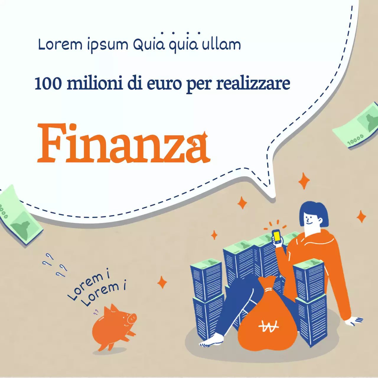 Finanza d'investimento con sfondo illustrativo blu-arancio