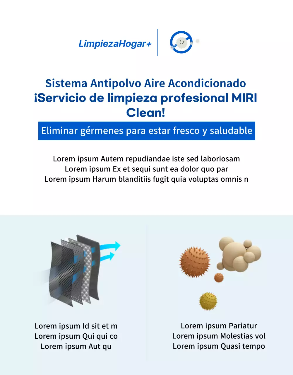 Servicio de limpieza de aire acondicionado azul, pulcro y profesional (página de detalles)