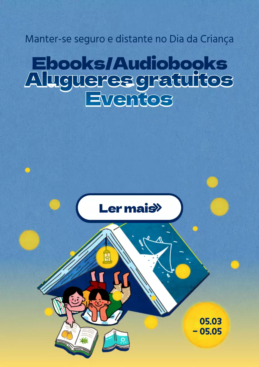 Oferta de um livro eletrónico gratuito com uma bonita ilustração azul e verde de uma criança a ler