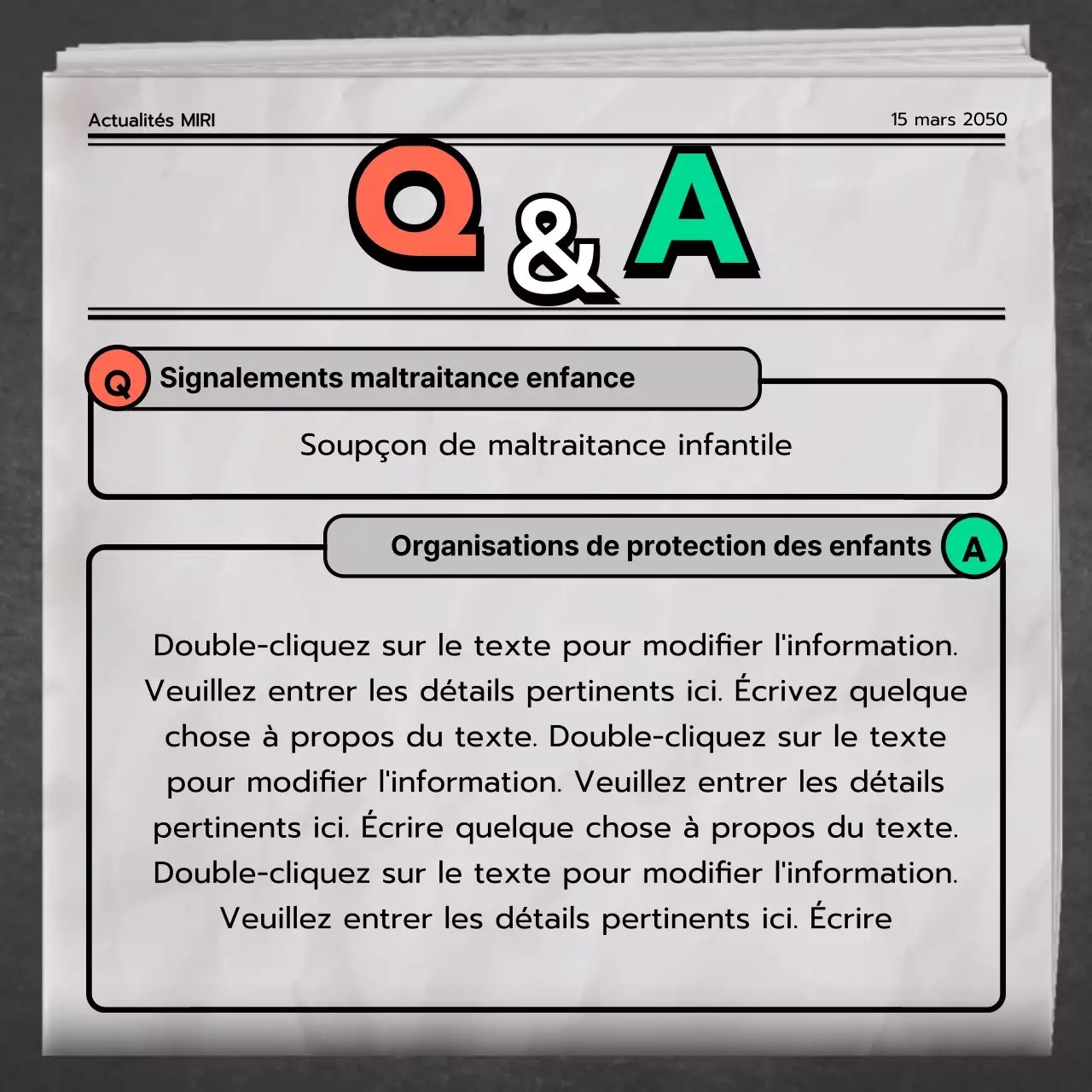 Types et prévention de la maltraitance des enfants en Vert Gris Orange Journal Newspaper News Concept