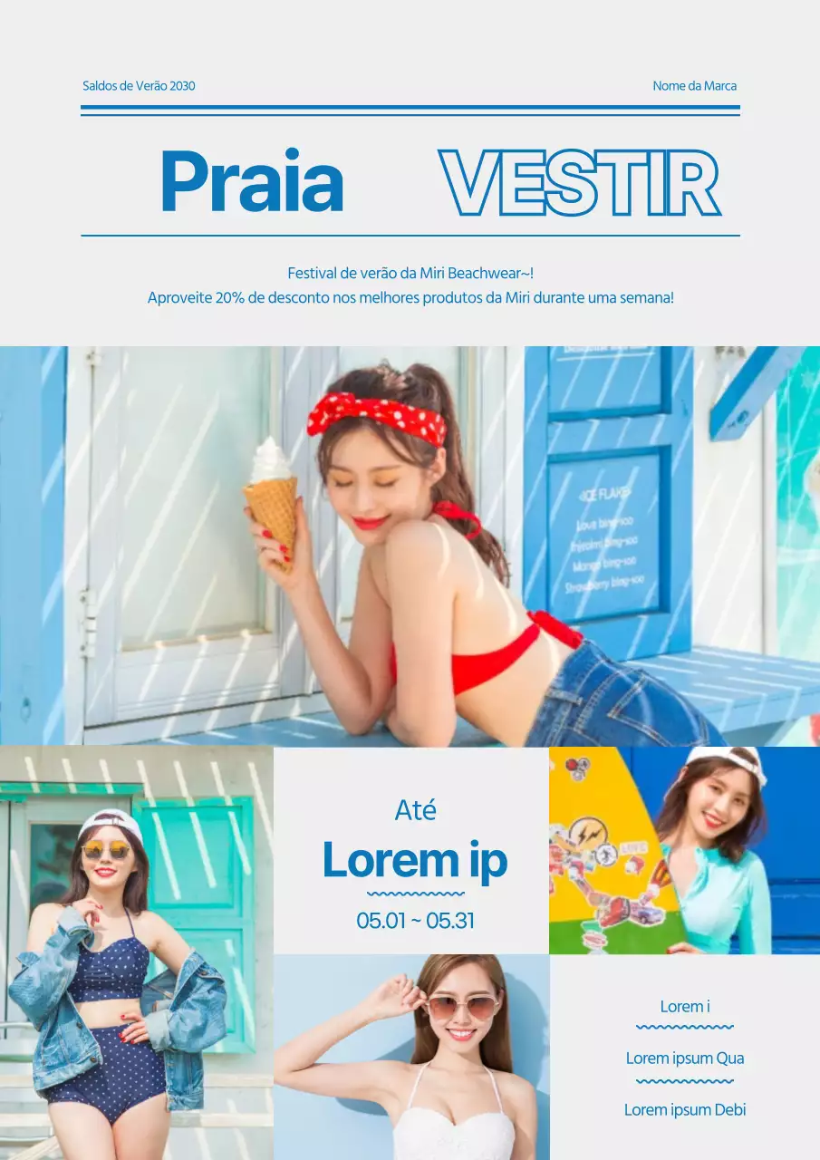 Cartaz promocional para eventos de verão com estilo, em azul