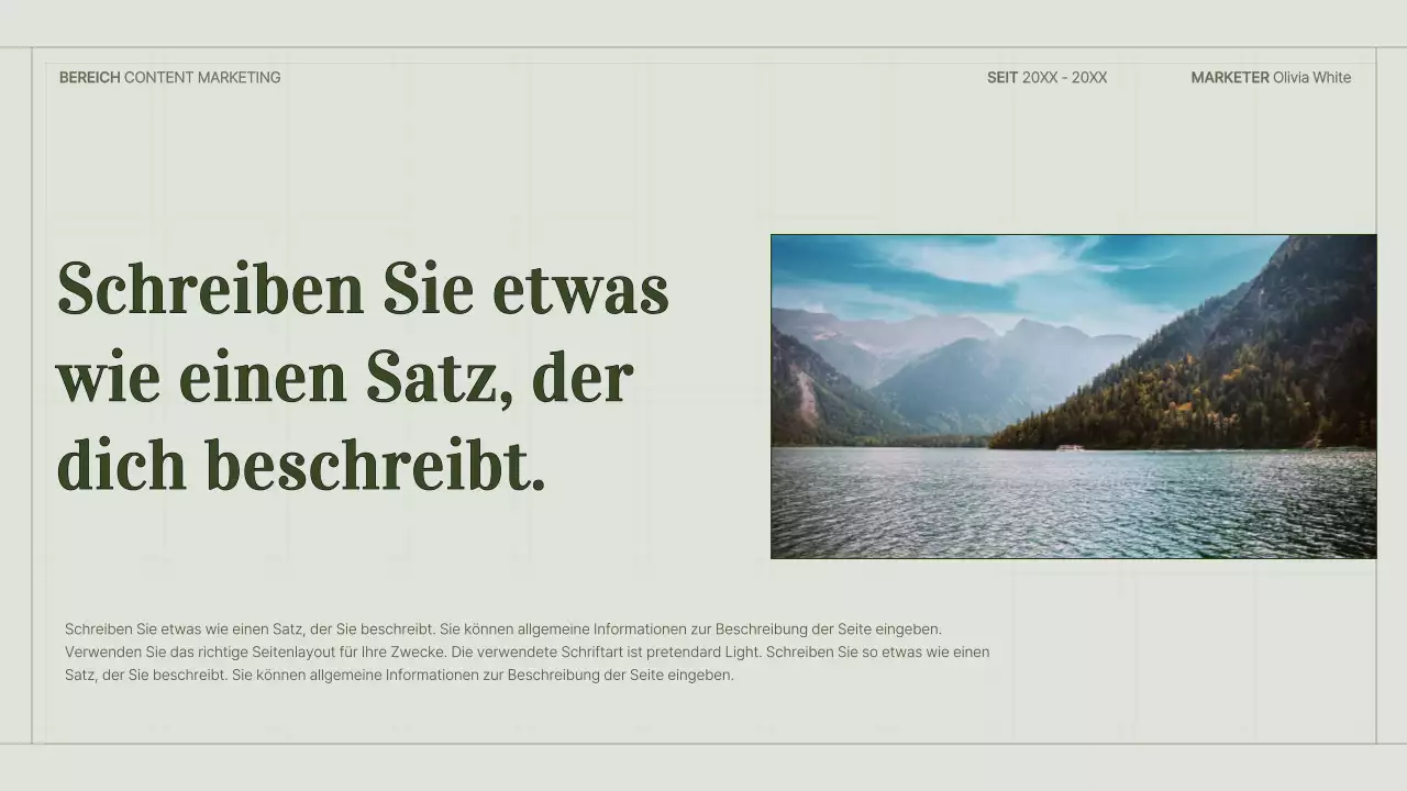 Portfolio eines Content-Vermarkters mit grünem, einfachem Gitterkonzept