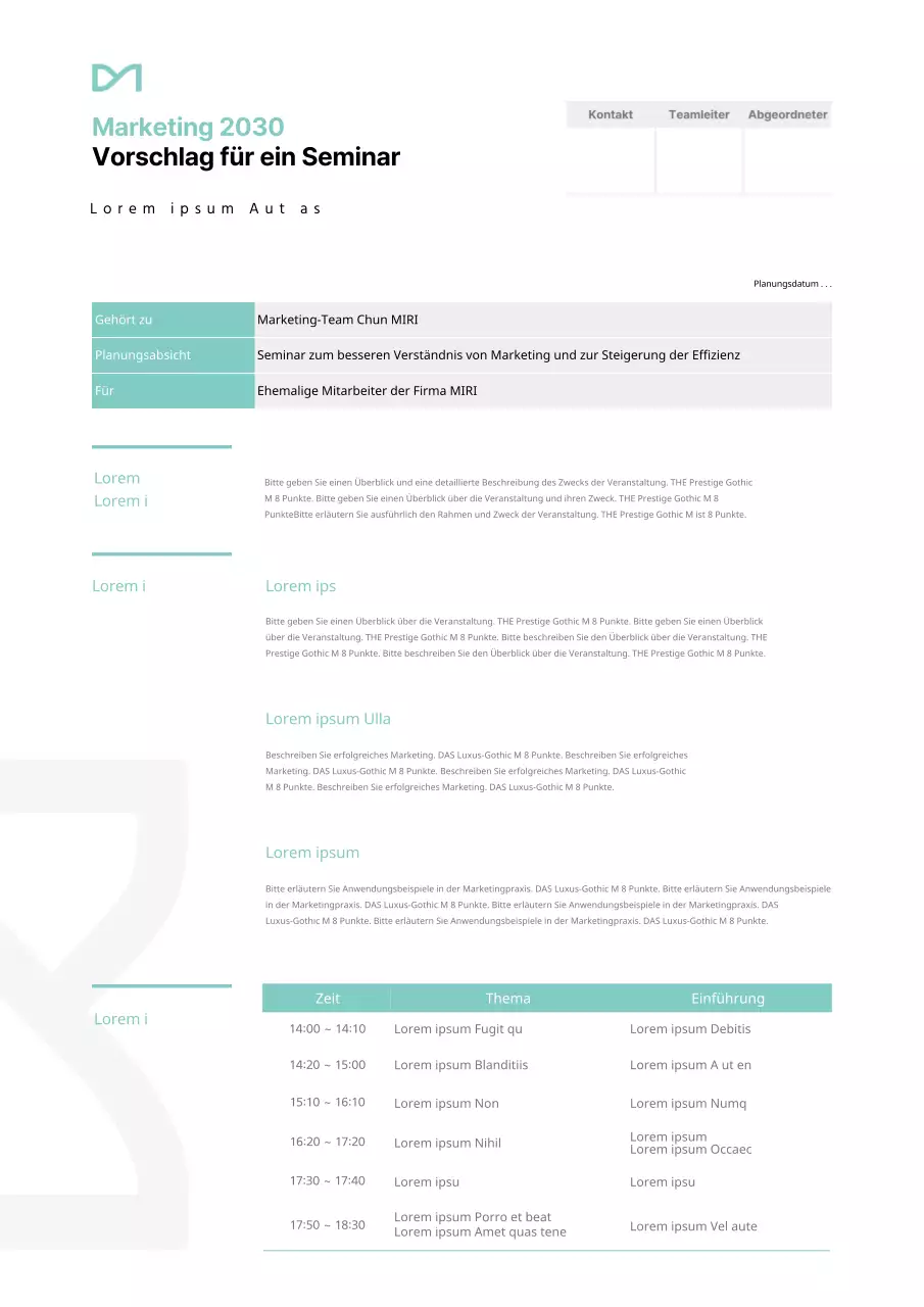 Seminarvorschlag in mint und grau