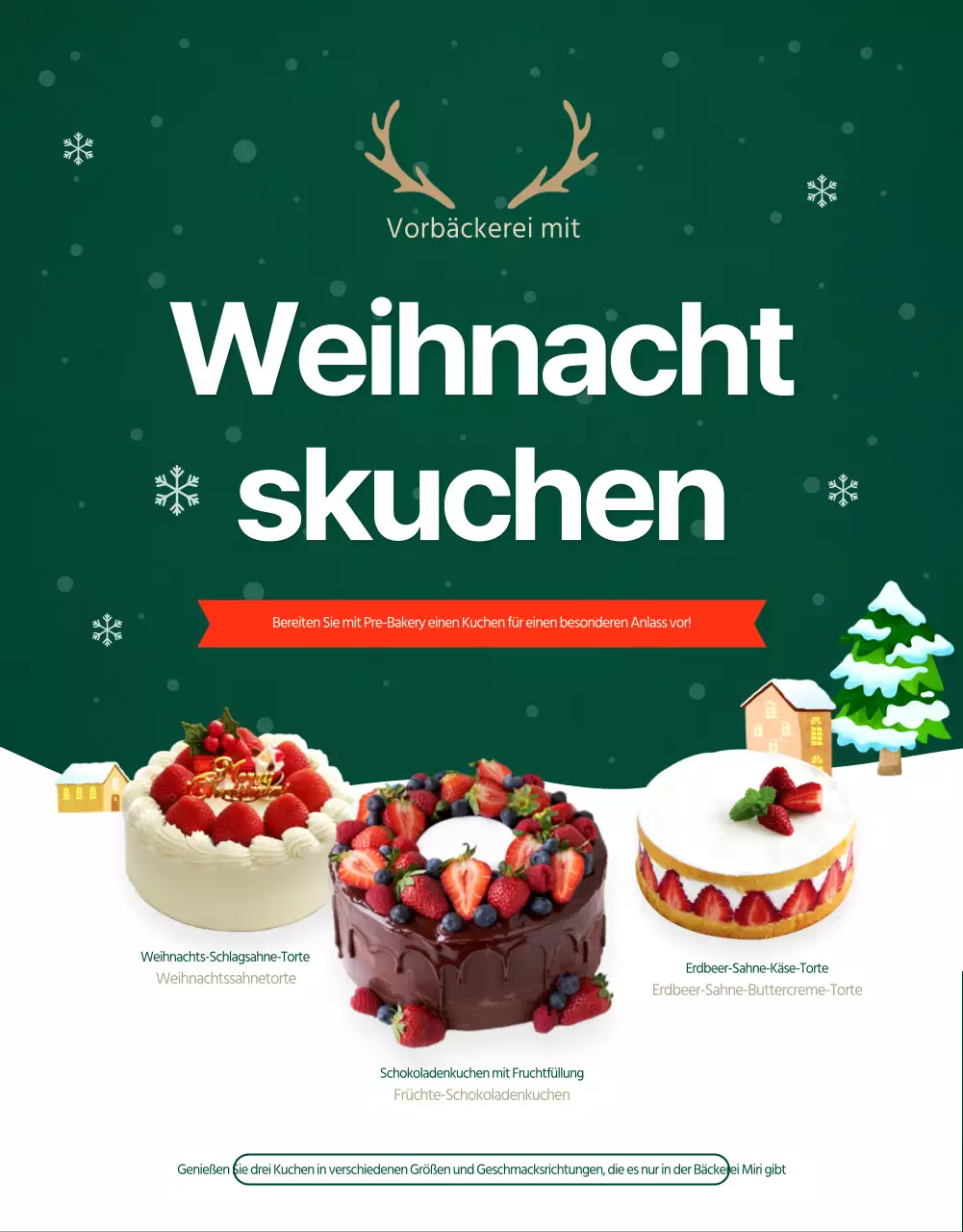 Grüner Winter Illustration Weihnachtskuchen Personalisierung Feiertag Abendessen Detailseite