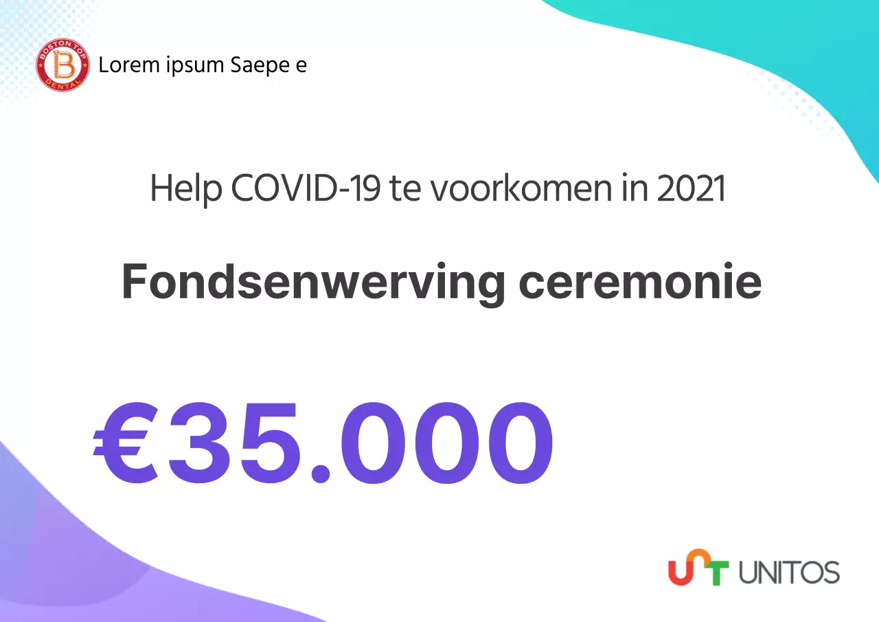 Paarse muntkleur met duidelijke tekst Markering van de donatieceremonie voor de preventie van het coronavirus