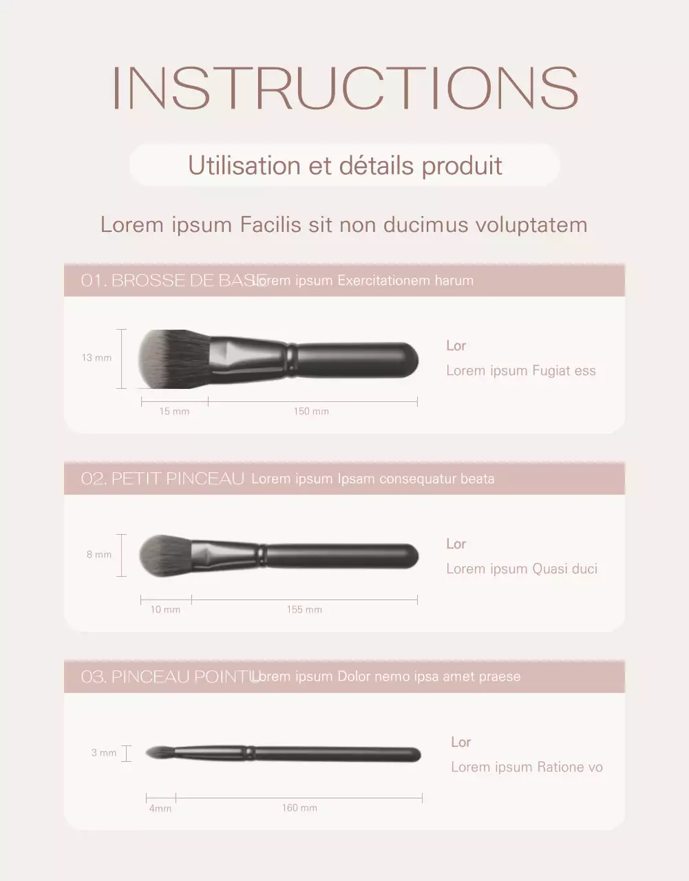 Brosses marketing sur fond marron clair