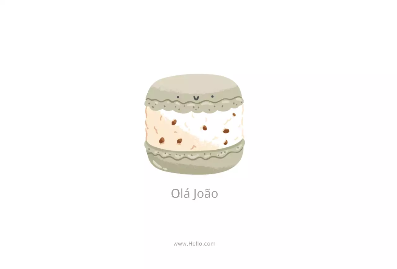 Postal promocional de café com personagens de macarons de cores vivas