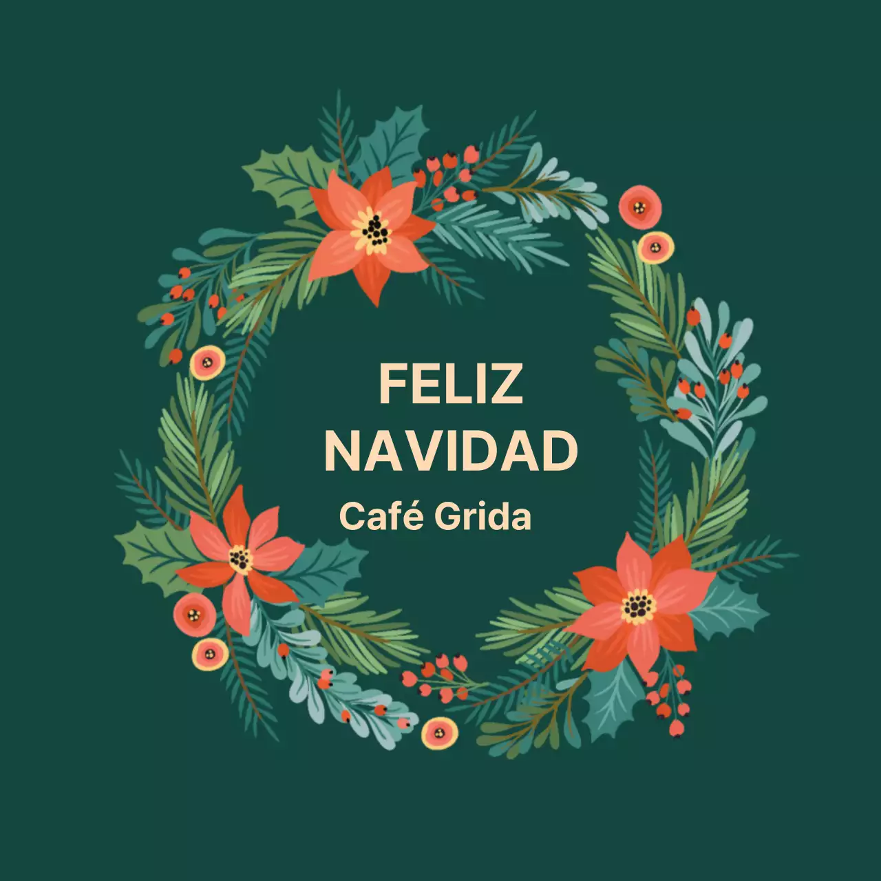 Etiqueta navideña vintage de cafetería con ilustración verde