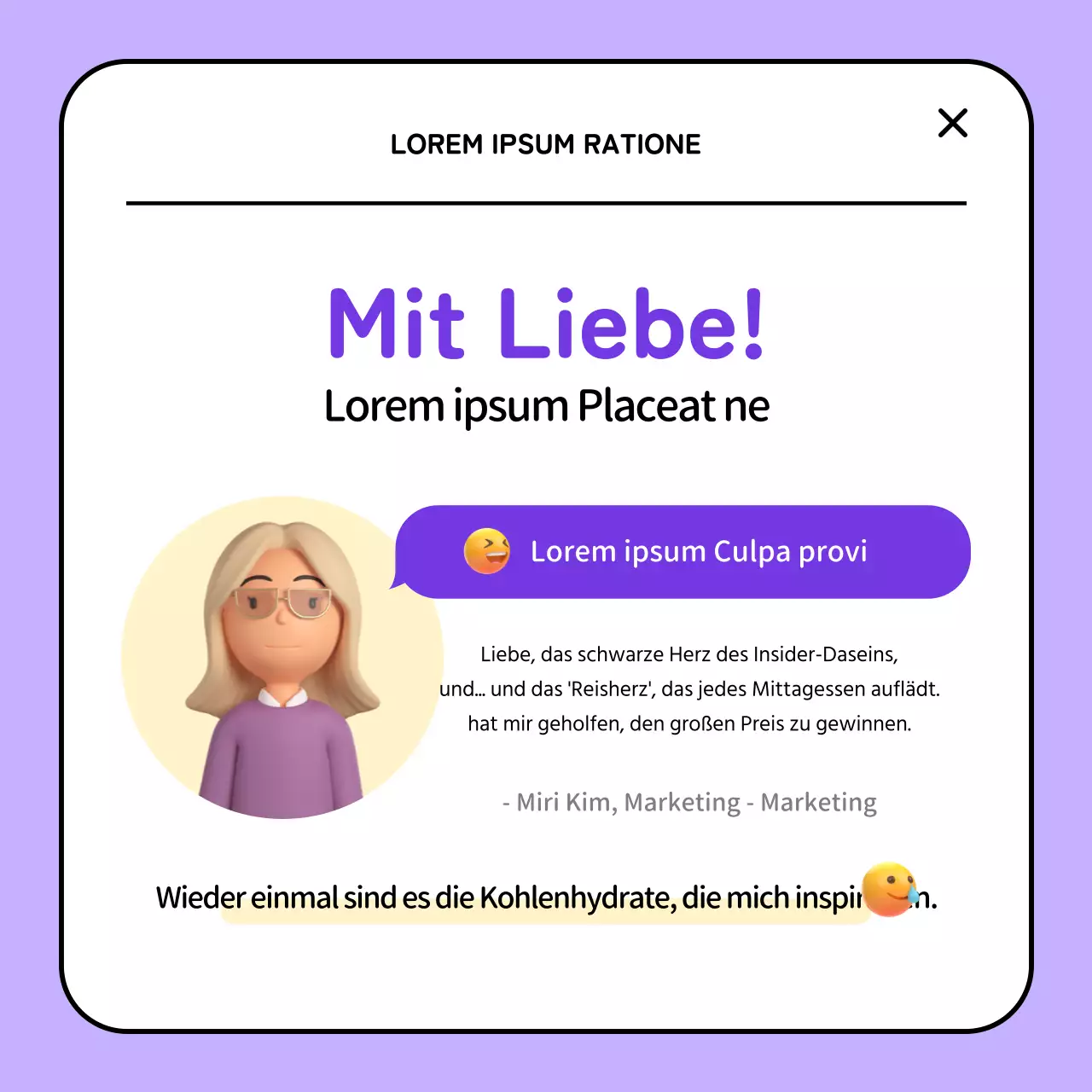 Der lila-gelbe Gewinner-Slogan unseres internen Wettbewerbs